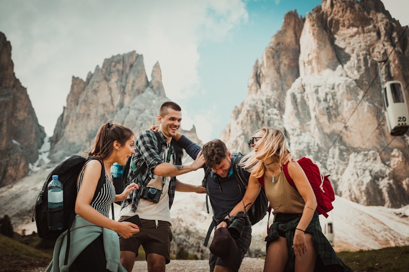 Friends having fun on alpine vacation